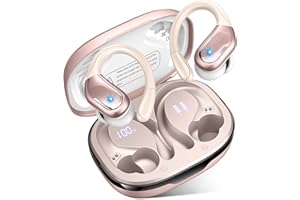 LTINIST Wireless Earbud, 75H Bluetooth 5.4 Headphones Sport IP7 Waterproof, Running Wireless Earphones with ENC Noise Canceling Mic, 3D Bass Over Ear bud with Earhooks for Android, iOS, Workout, Gym, Rosegold