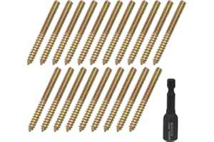Jiozermi 20 Pcs 5/16-18 x 3" Hanger Bolts, Double Head Screws Self Drilling Wood Dowel Screws with Hanger Bolt Driver, Carbon Steel Fasteners for Stairs, Furniture, and DIY Projects