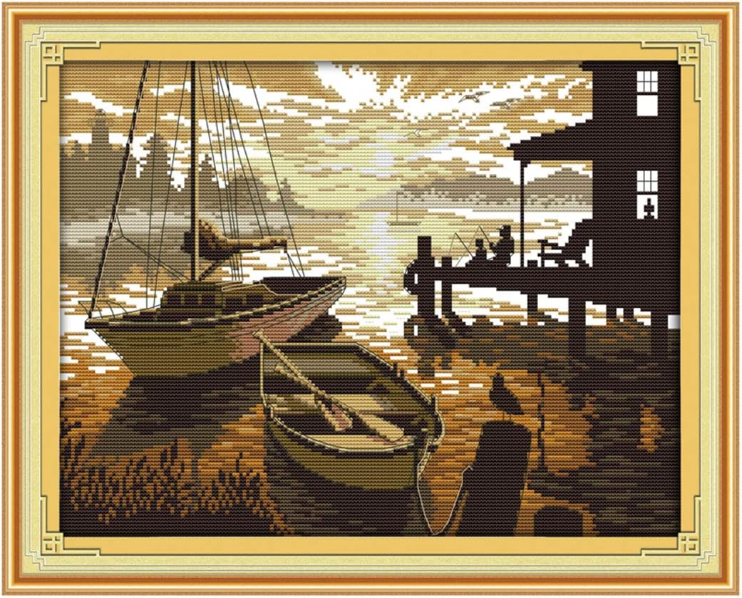 Searchyou 14CT 41x33CM Full Range of Embroidery Starter Kits, Preprinted Pattern Cross Stitch Kits for Beginners Adults - Sunset