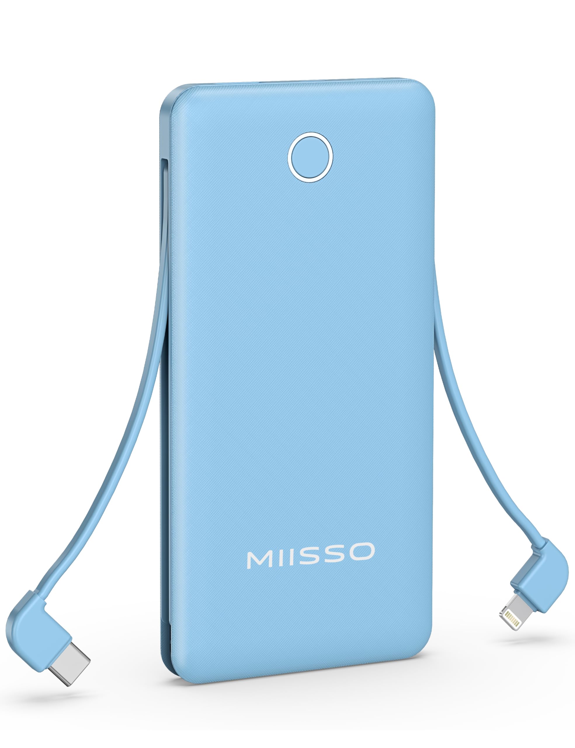 10000mAh Compatible with iPhone 15/16/17 and Android, Slim Portable Charger with Built in Cable, Power Bank Travel Charger External Battery Pack for Phone, 3 Output USB Type C Cord, Blue