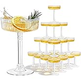 ATDRU 20 Pack Plastic Martini Glasses — 6oz Disposable Coupe Glasses Ribbed Martini Glasses, Detachable Martini Glasse Champagne Tower for Wedding Birthday Party, Anniversary