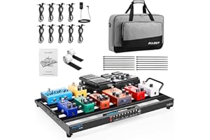 ALLSET Guitar Effects Pedal Board with Isolated Power Supply, Noise Reduction, Durable Aluminum Case, Patch Cables & Locking Latches - Portable Pedalboard for Electric Guitar & Bass