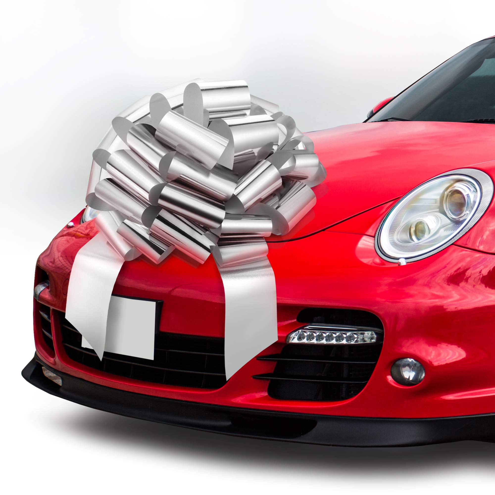 Zoe Deco - Big Car Bow - Silver, 23 Inch - Giant Car Bow for Birthday, Christmas, Wedding Reception, Surprise Party - Large Gift Wrapping for Huge Present