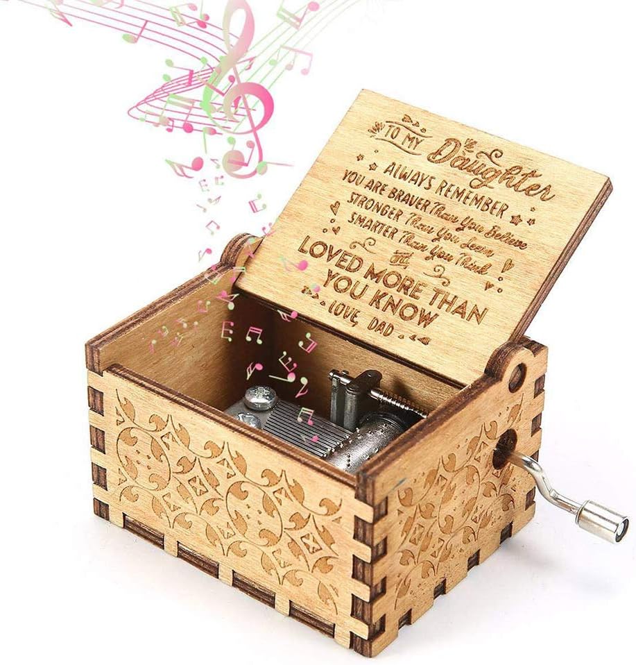 Debuy Vintage Music Box Engraved Wooden Hand Crank Music Box Mom Dad Love Retro Musical Boxes Birthday Gift Decoration