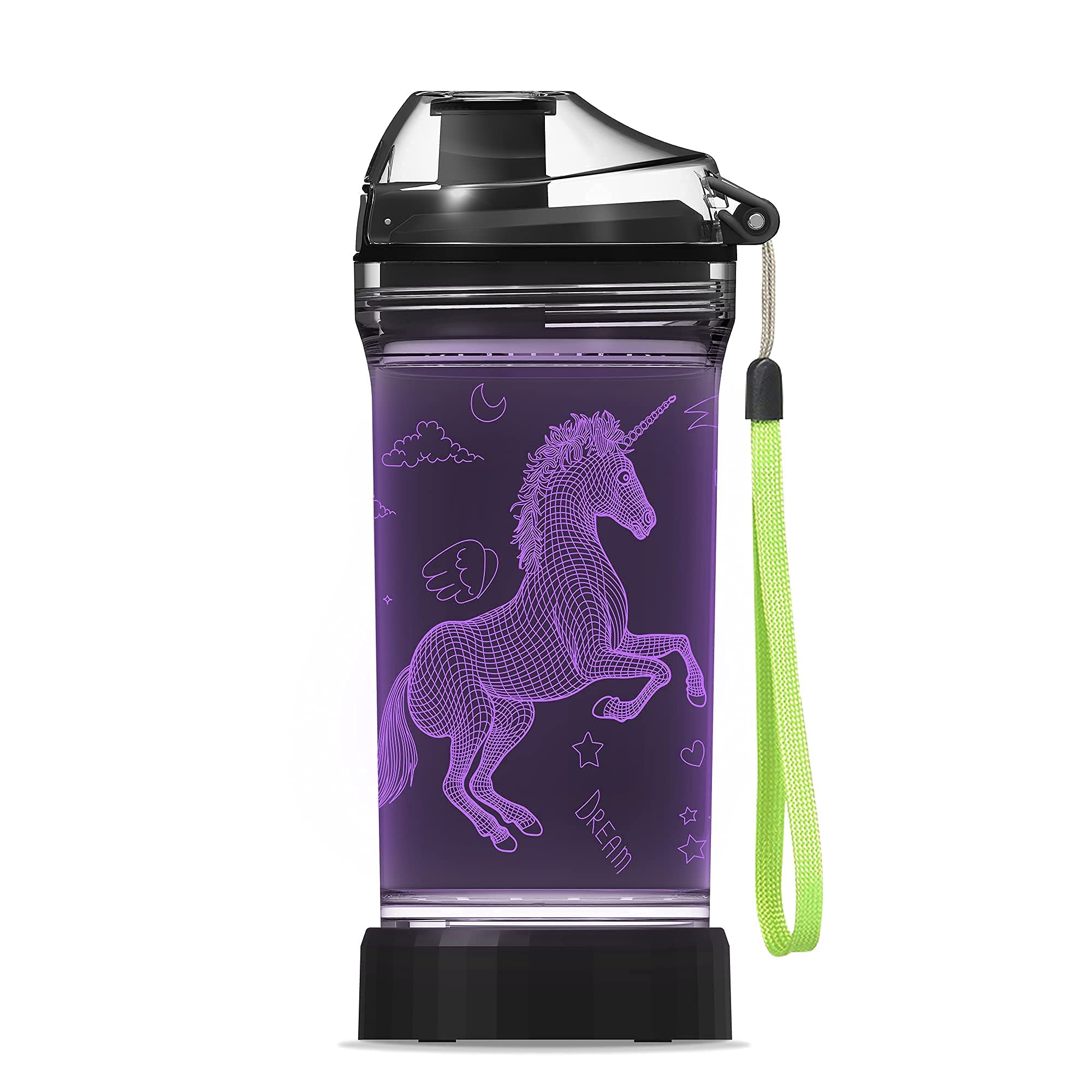 YuanDian Unicorn Light Up Kids Water Bottle with 3D LED Light- 14 OZ Tritan BPA Free - 7 Color Light Cool Drinking Cups Gift for School Kids Girl Child