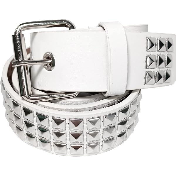 All White Pyramid Studded Leather Belt Punk (Small(30-32)) at