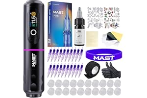 MAST TATTOO Mast Archer2 Tattoo Kit, Wireless Tattoo Gun Pen Machine Kit, Complete Tattoo Kit Machine Motor by Mcore Brushless, Pro Tattoo Needles Cartridges Black Tattoo Ink, Smart Power Supply