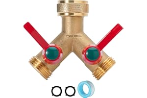 TSGOHNL Brass Garden Hose splitter, Heavy Duty Solid Brass Y splitter, Two-Way Faucet splitter, Outdoor Hose Diverter, GHT 3/4-Inch Female Inlet and 3/4-Inch Male Outlet with，Extended Handle Valve