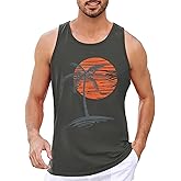 Mens Sleeveless Tank Tops Workout Gym Shirts Palm Tree Vintage Style T-Shirt