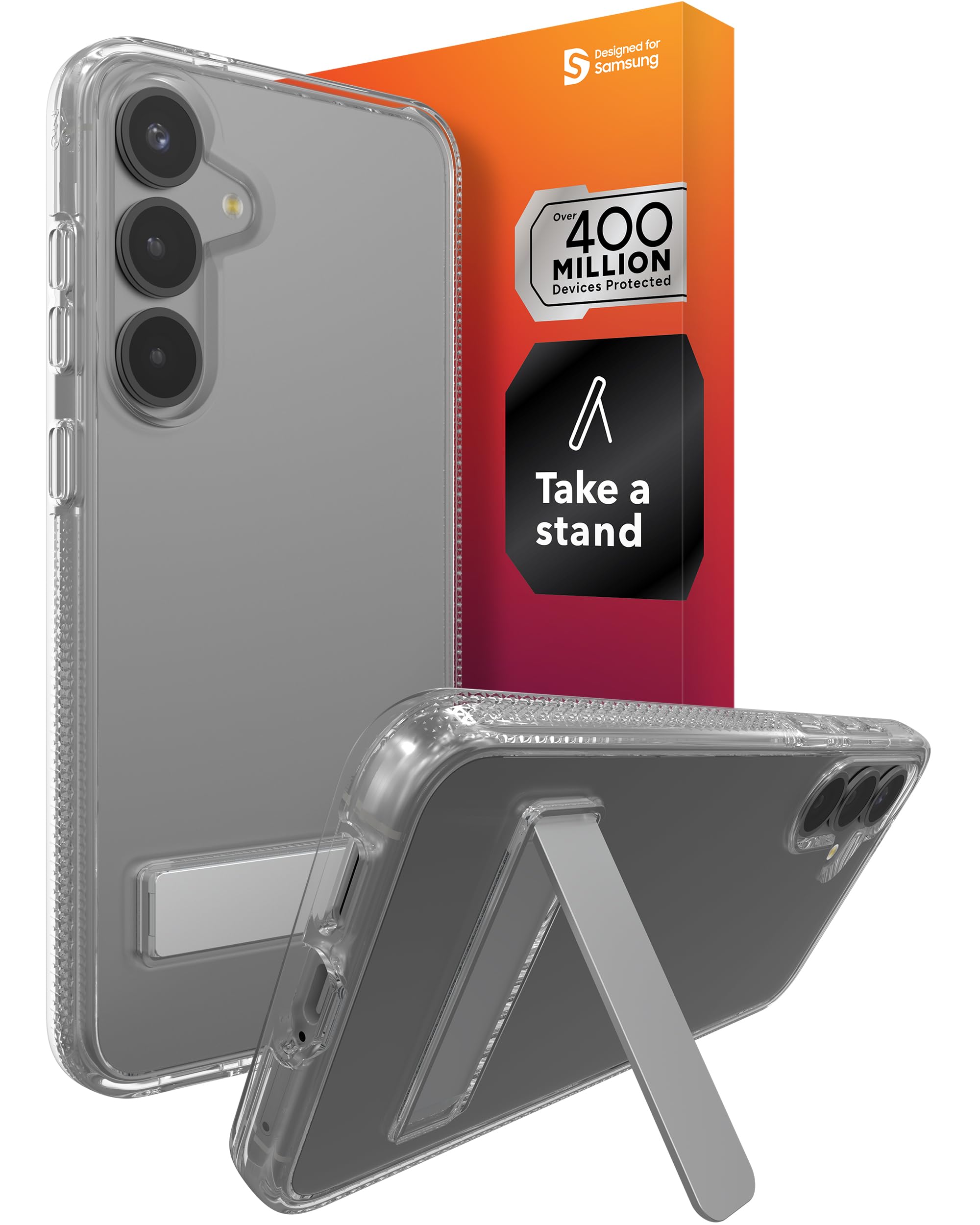 ZAGG Crystal Palace Samsung Galaxy S25+ Case with Kickstand - Crystal Clear, 13ft Drop Protection, Anti-Yellowing, Graphene Reinforced, Wireless Charging Compatible, Anti-Scratch Image