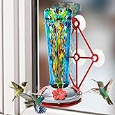 Window Hummingbird Feeder with 5 Strong Suction Cup 16 Ounces Colorful Hand-Blown Glass Hummingbird Feeder for Outdoor Patio Hanging Windows Mount (Blue)