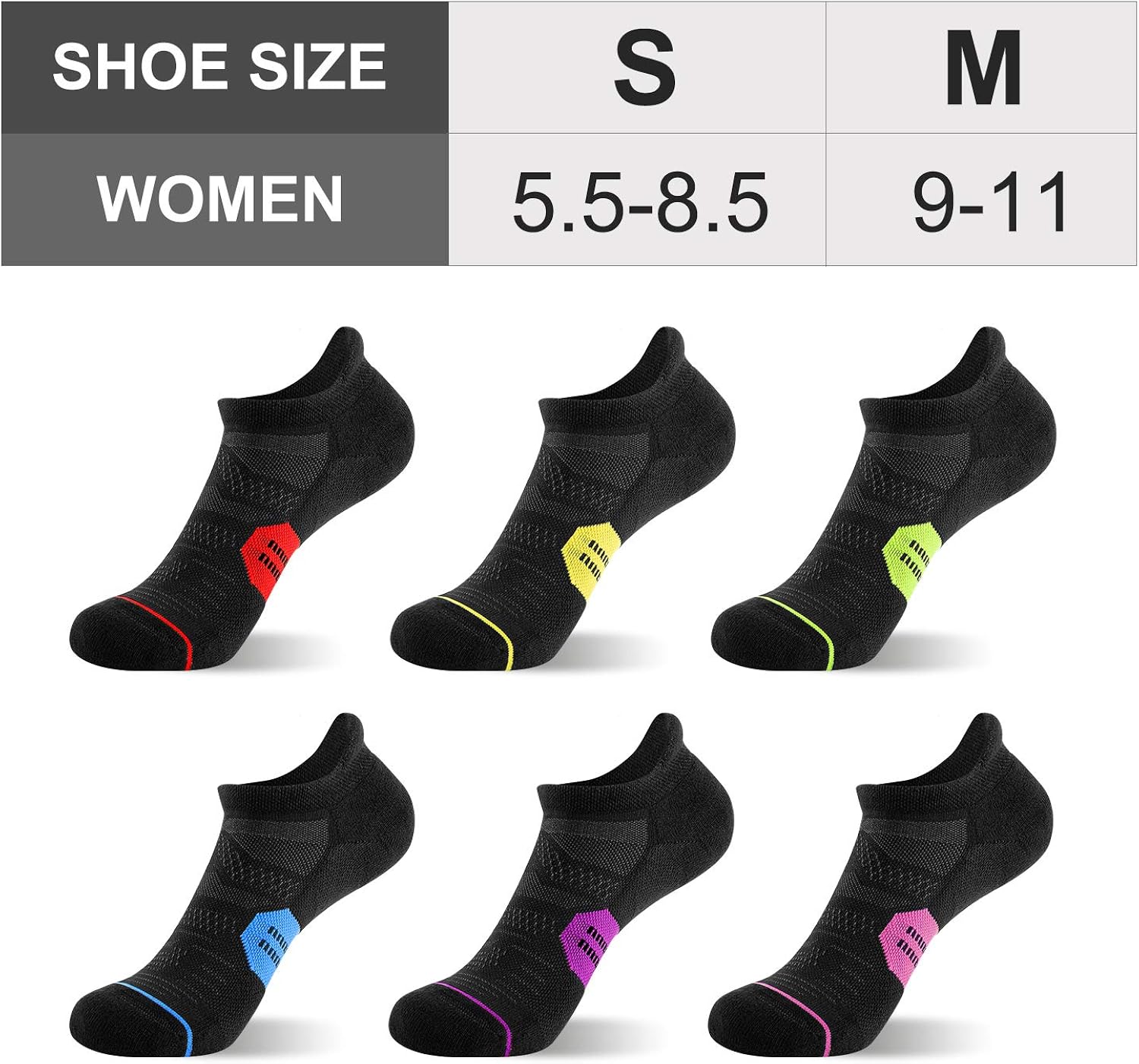 CelerSport 6 Pack Women's Ankle Running Socks Cushioned Low Cut Tab Athletic Socks: Clothing