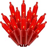 SWEET SHINE 200 Red LED Christmas Lights with Red Wire, Pack of 2 Sets 33 ft 100 Count UL Certified Commercial Grade String Light