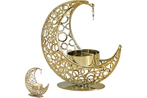 Metal Ramadan Candle Holder,Eid Mubarak Candlestick Holders,Ramadan Crescent Moon Stand Star Table Centerpieces Decorations,M