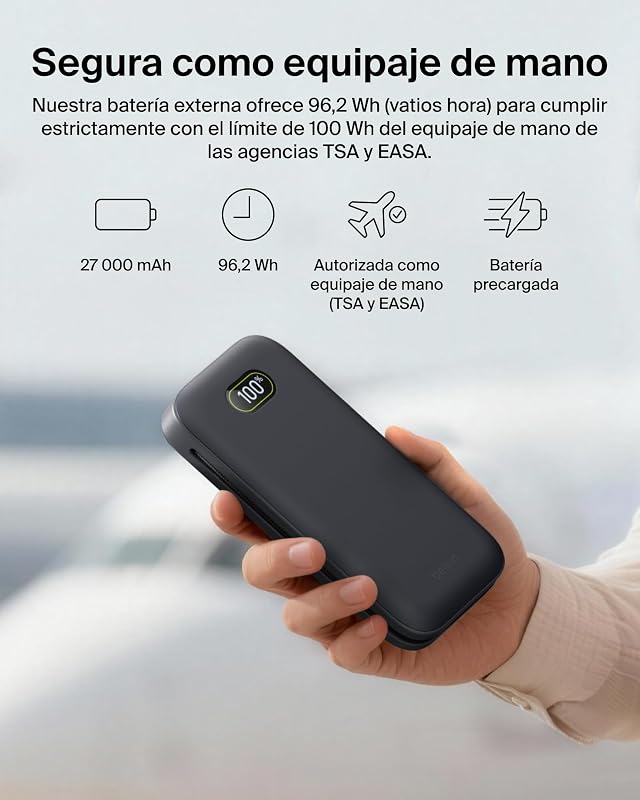 UltraCharge Pro Carregamento Rápido Bateria Externa de 27000mAh, Power Bank com Cabo USB C Integrado, USB PD e USB A de 240 W, Bateria Portátil para MacBook Pro, iPhone, iPad, Galaxy, Pixel, Cinzento Carvão