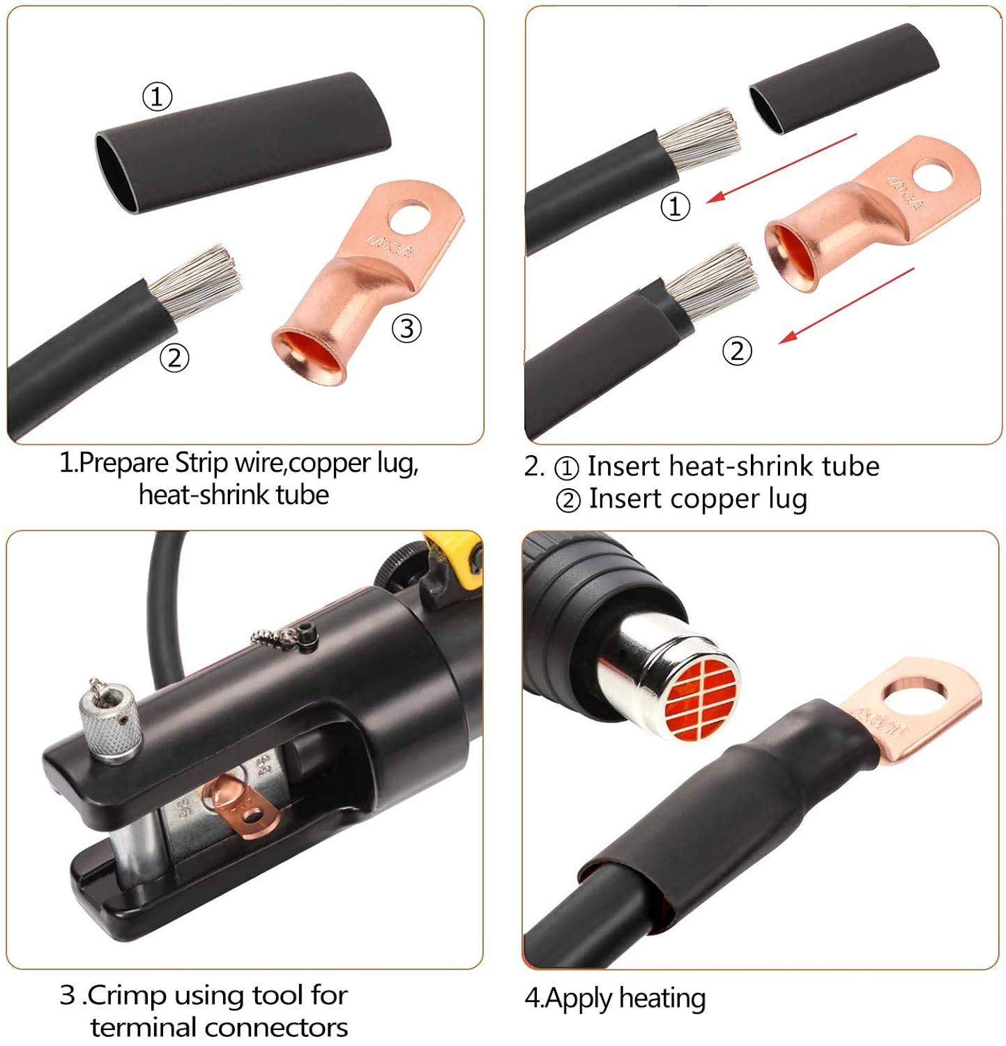 ETSYSTEM 2 Pack Battery Cable Ends Battery Cable Terminal UL Listed 4/0