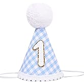 BASCT Blue Gingham Style 1st Birthday Hat - 1st Birthday Party Hat for Boys, Baby Boy 1st Birthday Decoration, Boho First Birthday Crown (blue birthday hat)