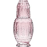 Elle Décor Vintage Bedside Water Carafe With Tumbler – Elegant Pitcher and Matching Drinking Glass Doubles As Lid For Guest Room, Office-Makes A Gift, 4.7x10.4, Pink