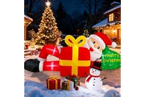 EAONE 12FT Christmas Inflatable Giant Lying Santa Outdoor Decoration, Christmas Blow Ups Yard Decoration Inflatable Santa Claus with Lights for Garden, Lawn, Home Xmas Holiday Season Decor
