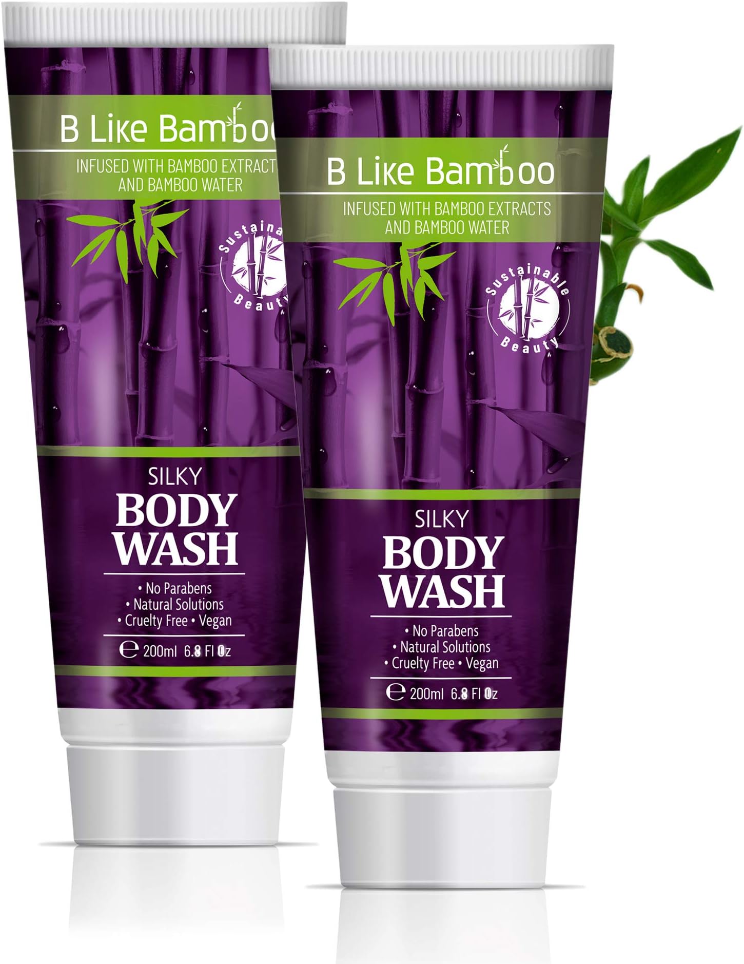 B Like Bamboo Silky Body Wash | Ultra-Nourishing and Soothing Natural Lathering Body Cleanser | Body Care for Sensitive and Dry Skin | Vegan | Sulfate Free | Paraben Free (Pack of 2)
