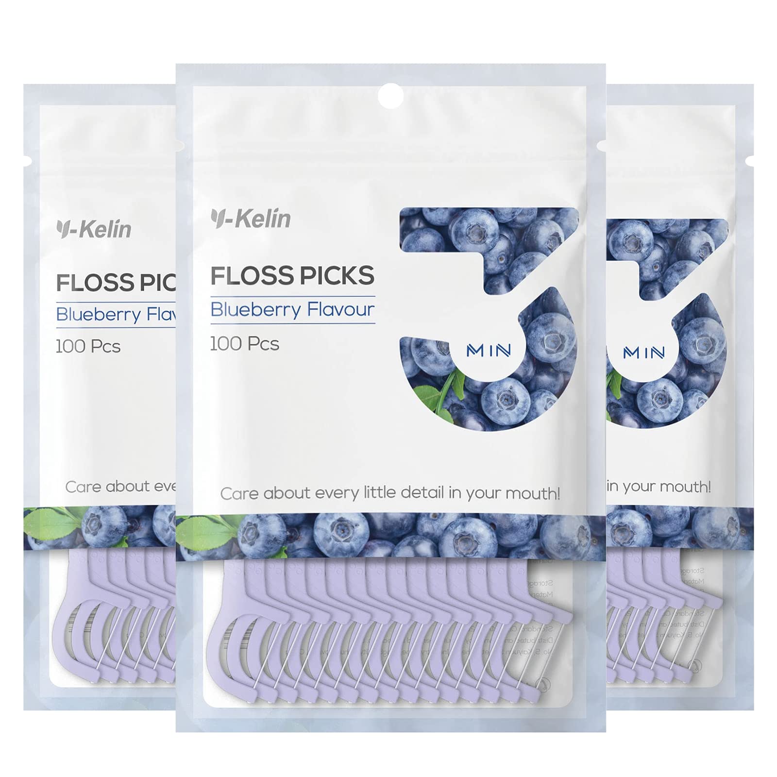 Y-Kelin Dental Floss-300 Pcs Dental Floss Toothpick,Teeth Stick,Tooth Picks,Floss Picks,Teeth Cleaning (Blueberry, 300 pcs)
