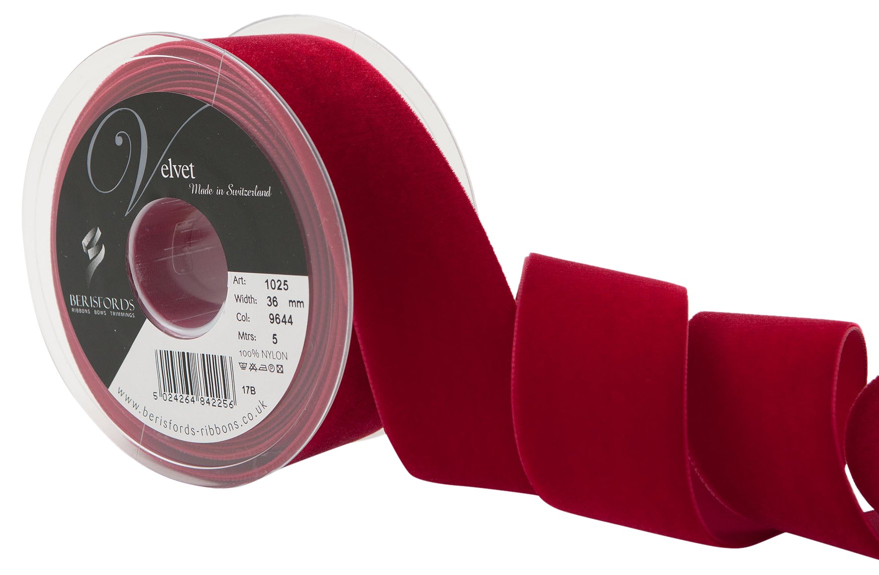Berisfords Velvet Ribbon, Scarlet, 102 x 45 x 102 cm
