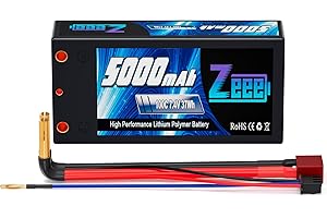 Zeee 2S Shorty Lipo Battery 5000mAh 7.4V 100C Hard Case with 4mm Bullet to Deans Connector for RC 1/10 Scale Vehicles Car Trucks Boats RC Models