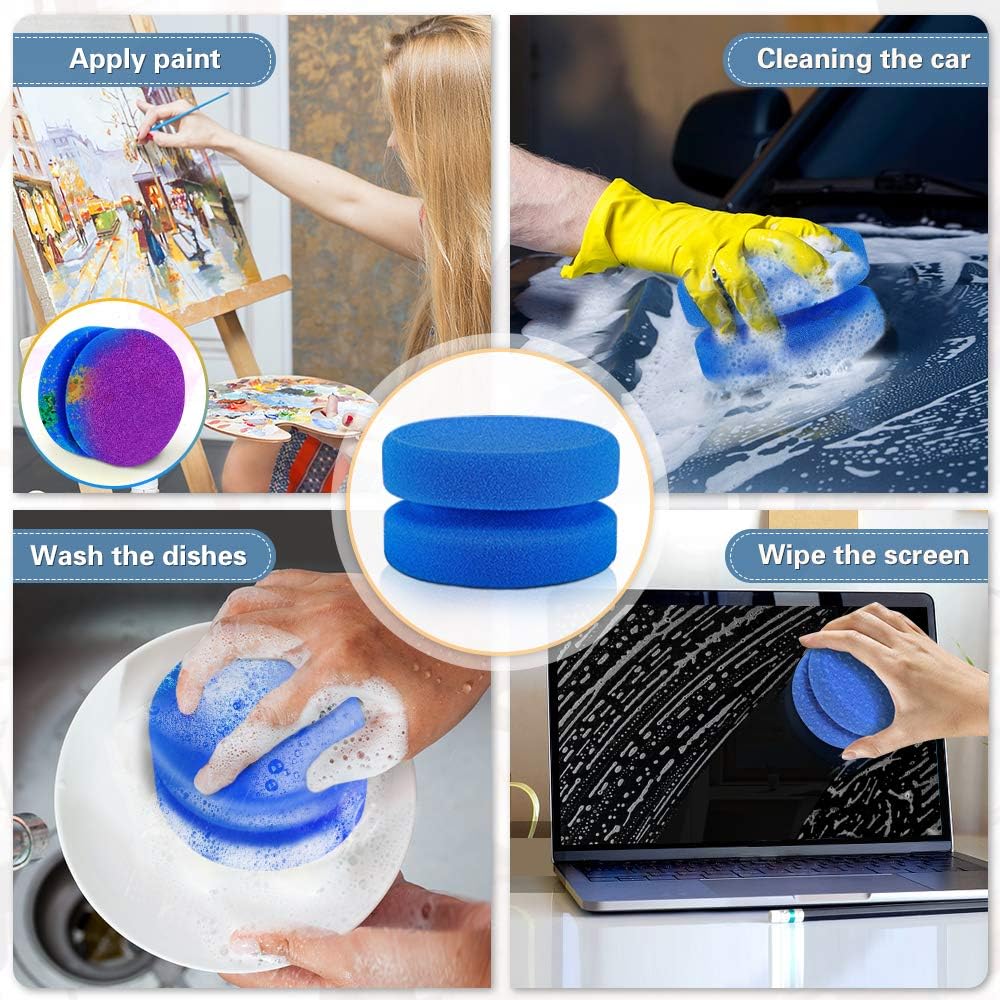Canisto Paint Sponge Applicator Circular Painting Sponges, Blue and Black Watercolor Sponges for Car Detailing Tire Brush Perfect for Painting, Craft, Kitchen, 3.15 inch x 1.9 inch (4 Pack)
