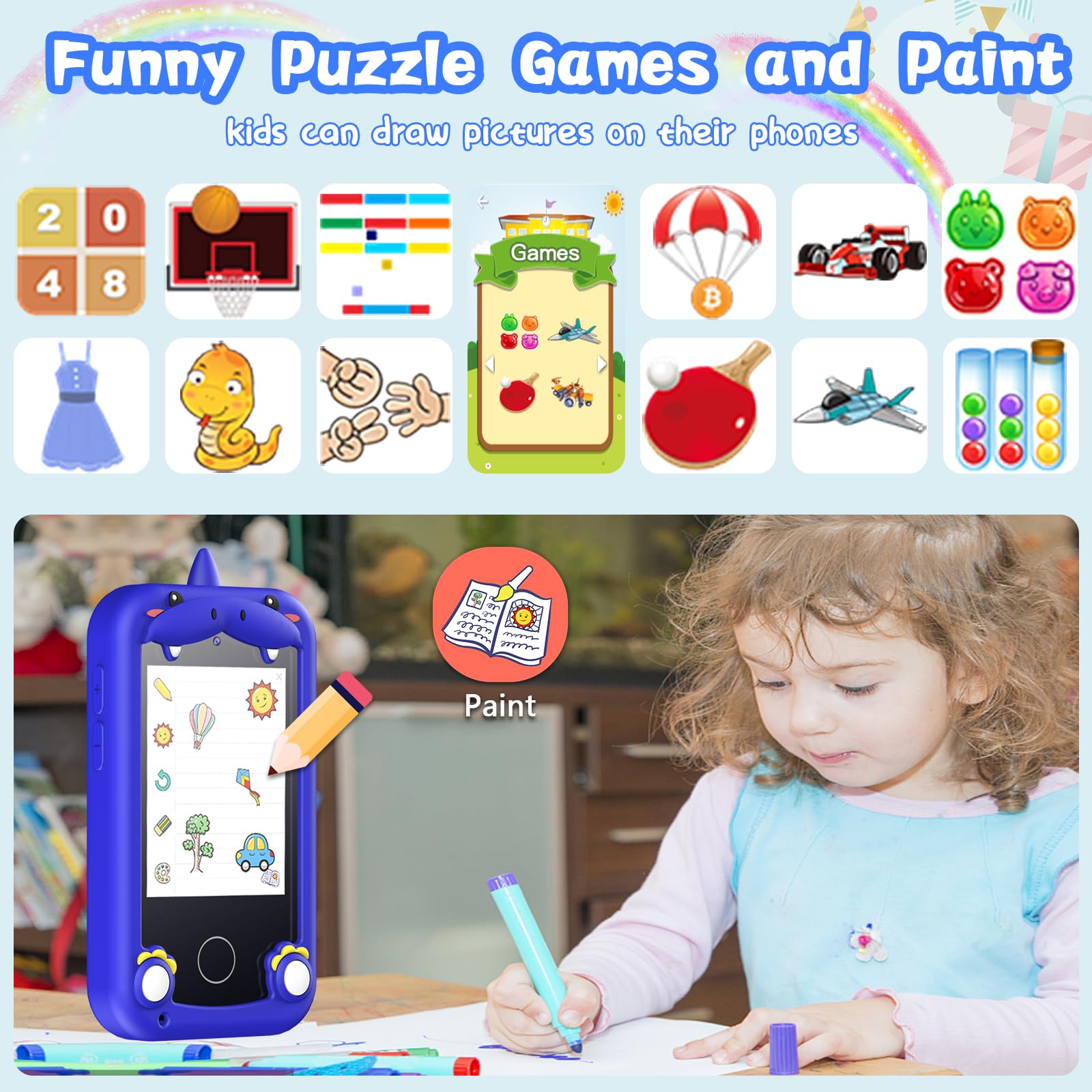 Kids Phone for Boys,Toys for 3-10 Year Old Boys Girls,Christmas Birthday Gifts for Girls,Toddler Smartphone Learning Toys,Kids Toys Play Cell Phones with Camera, Games, Music