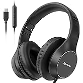Bywulanda USB C Wired Over-Ear Headphones, Corded Stereo Headsets with Microphone, Volume Control, Comfortable Fit Foldable Headphone for iPhone 15/16/17, Samsung, Laptop, Tablets, Travel(Black)