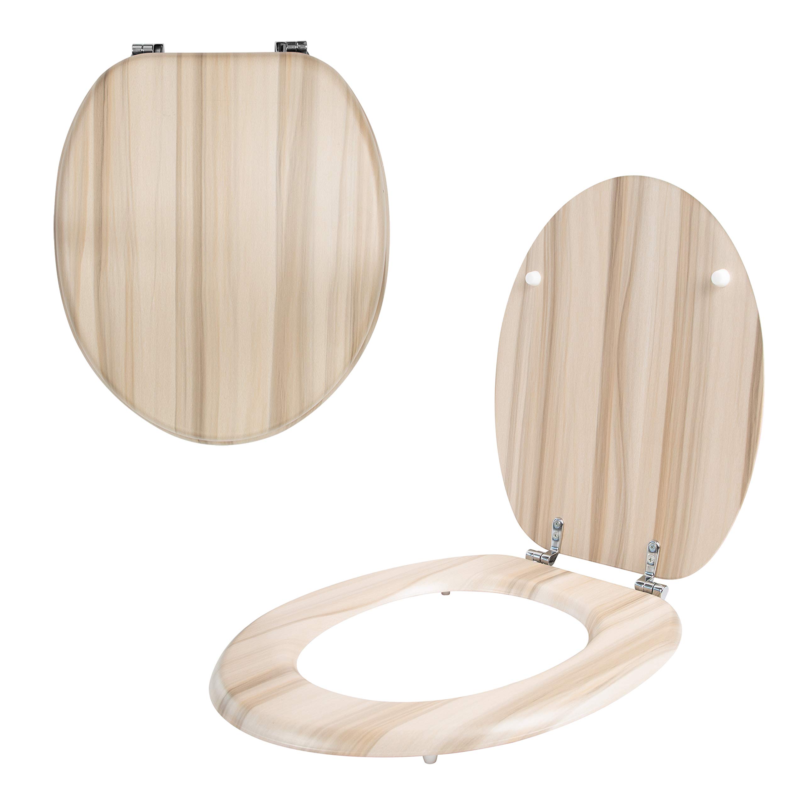 Anika 92529 Ash Effect Toilet Seat/Chrome Hinges/Easy Installation / 43cm x 37.5cm