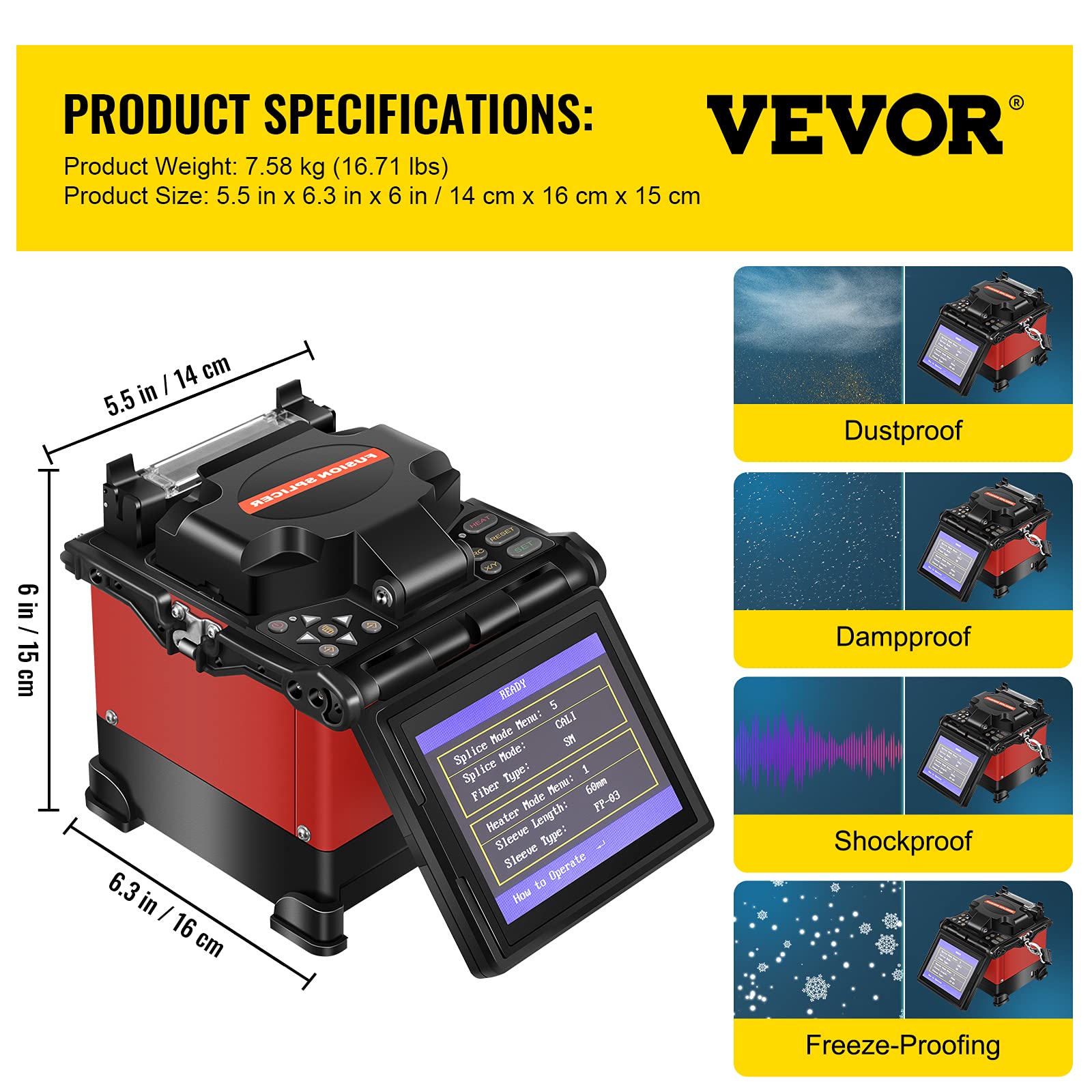 VEVOR Fiber Fusion Splicer Automatic Focus A-80S