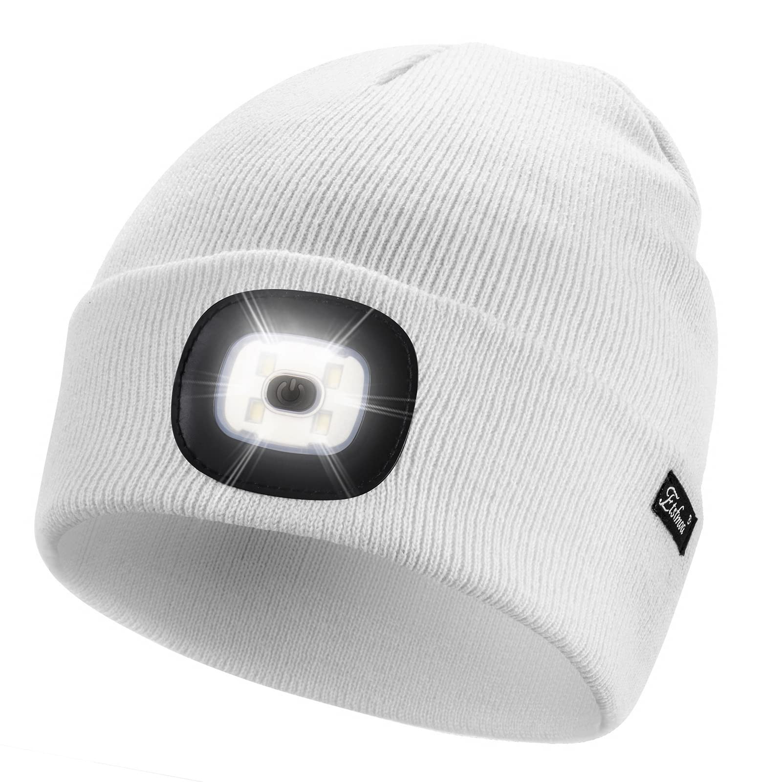 Unisex LED Beanie Hat with Light Gifts for Men Dad Father USB Rechargeable Caps, White,