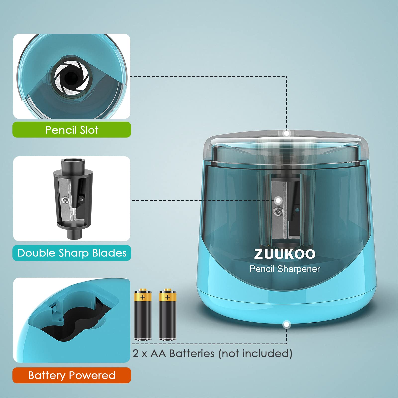 Electric Pencil Sharpeners, Battery Powered for Colored Pencils, High-Speed Operated Automatic & Manual Pencil Sharpener for Kids, Home School (blue1)