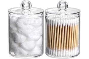 Tbestmax 10-Ounce Qtip Holder Dispenser Apothecary Jars with Lids for Cotton Ball Swab Pad, Bathroom Canisters Organizer (2 P