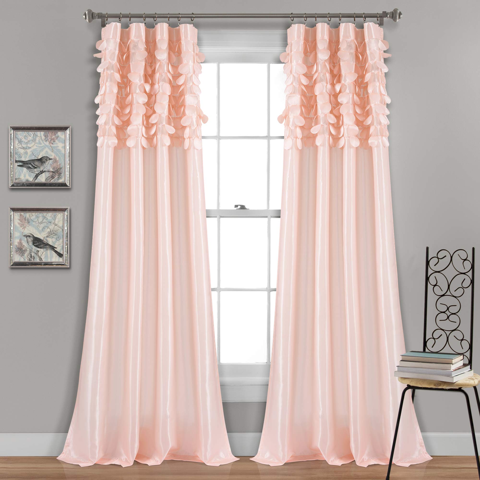 Lush Decor Circle Dream Window Curtains Panel Set for Living, Dining Room, Bedroom (Pair), 54" W x 84" L, Blush