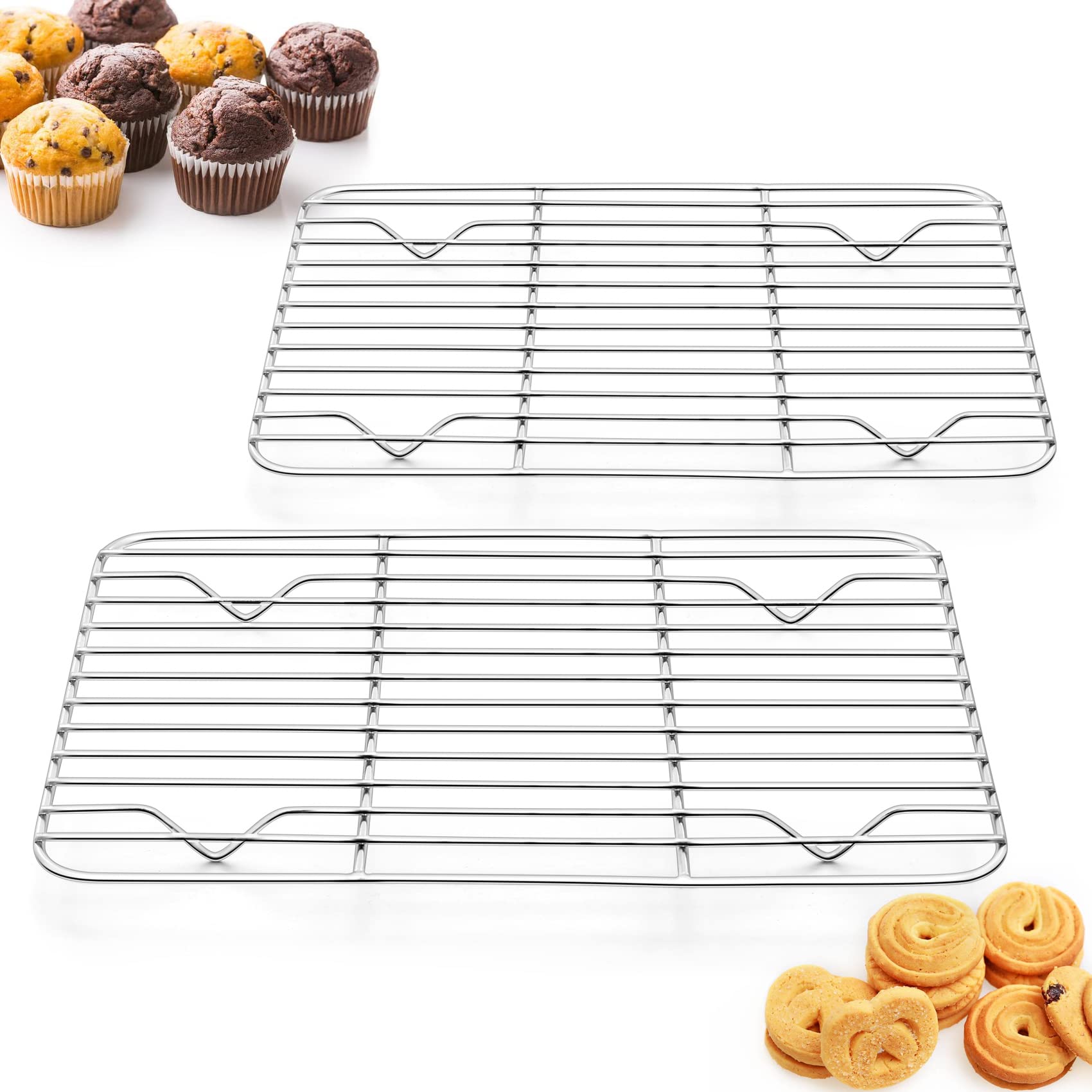 Mini Cooling Rack, Onader Stainless Steel Small Wire Oven Rack Fit Baking Tray, Set of 2 Perfect for Cooling Cake/Bread/Meat, Roasting Cooking Grilling Baking, Healthy & Dishwasher Safe, 21.5x16x1.5cm