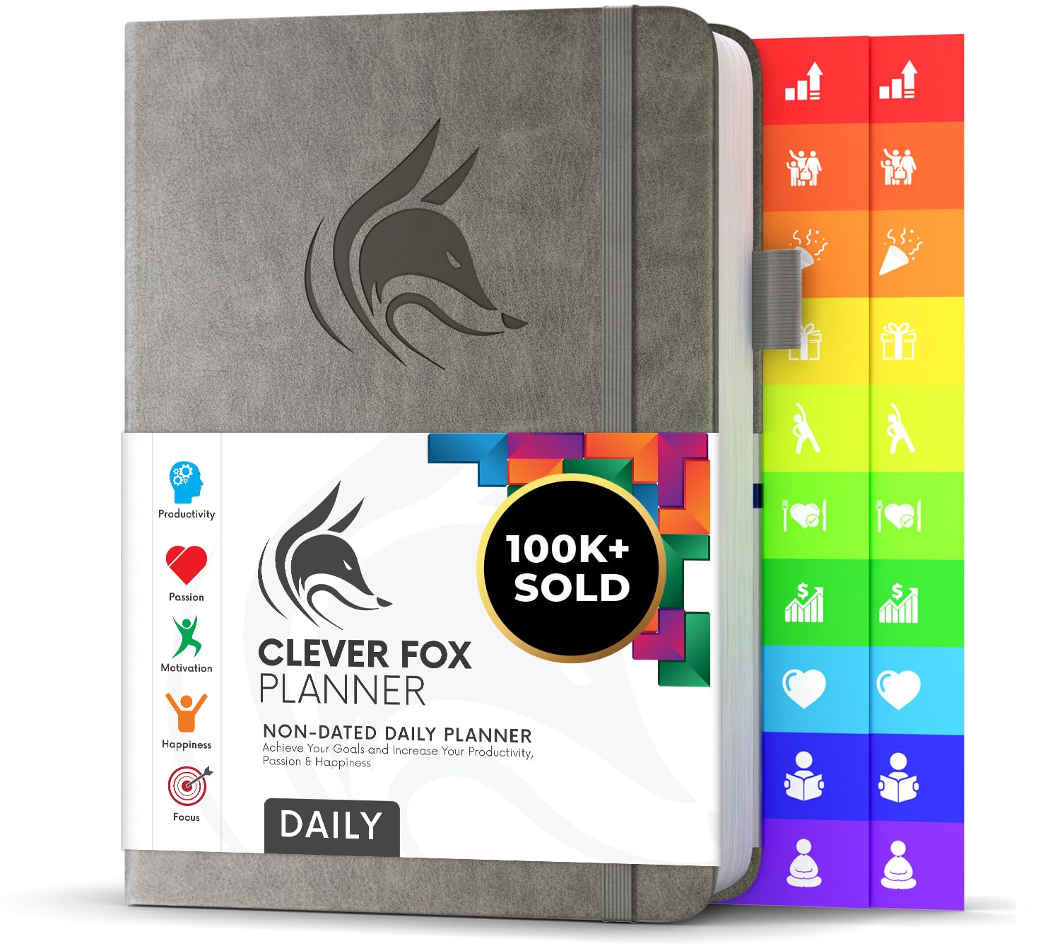 Clever Fox Planner Daily – Best Agenda & Daily Calendar to Boost Productivity & Hit Your Goals – Gratitude Journal Personal Daily Organizer – 14.5x21cm, Lasts 6 Months, Undated, Grey
