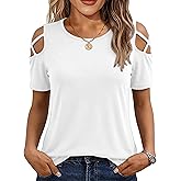 Jar of Love Women's Short Sleeve Cold Shoudler Tops T-Shirts for Women Spring Summer Tops Loose Fit Tunic 2026