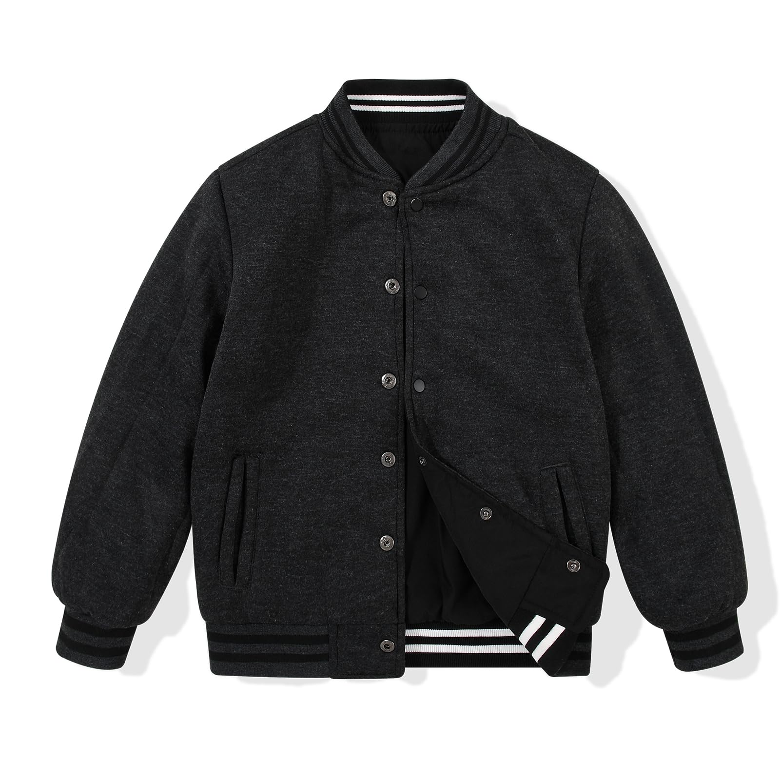 Photo 1 of SNOW DREAMS Boys Bomber Jacket Reversible Flight Jackets Fall Spring Varsity Windbreaker Black/Grey Size 14