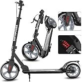 CUIOT Big Wheels Kick Scooter for Kids Ages 6+, Teens and Adults, Max Load 300 LBS, Foldable - 2-Wheel Commuter Adult Scooters with Hand Brake &amp; Shock Absorption, Adjustable Handlebar, Bearing ABEC9