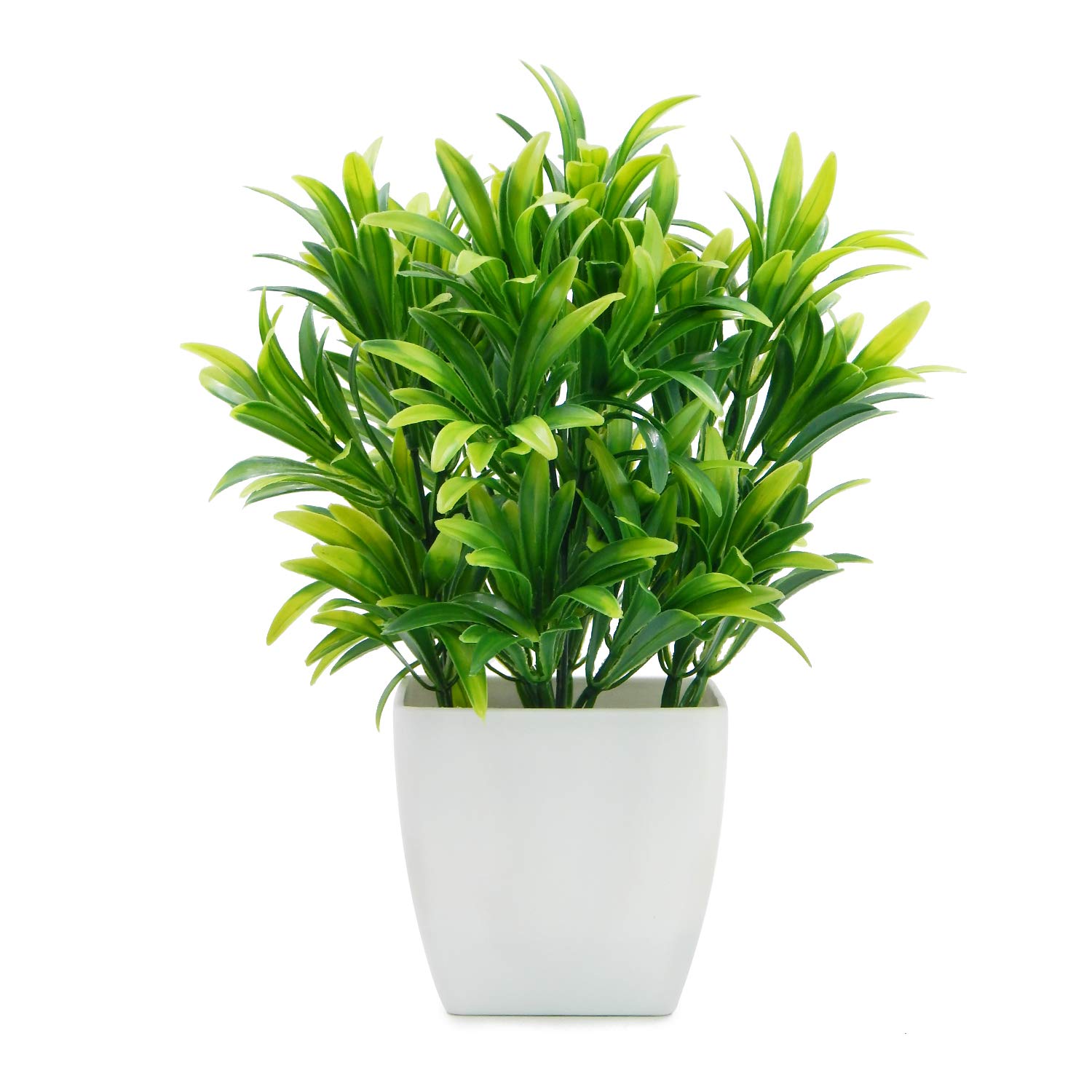 OFFIDIX Artificial Mini Plastic Plants with Square Vase for Office Desk, Home Faux Green Plants with Plastic Pots