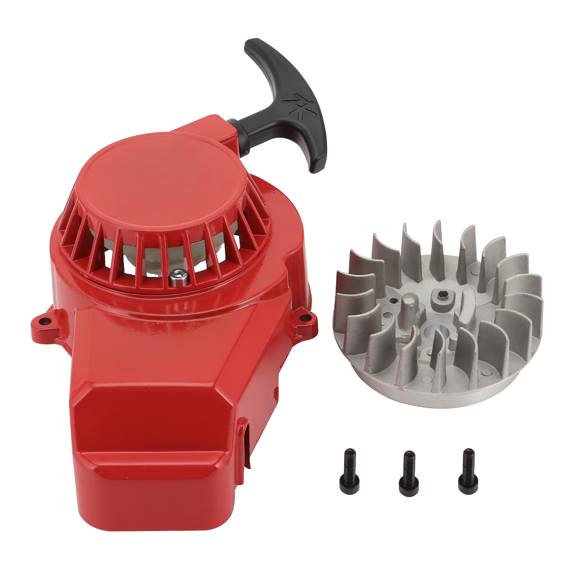 WOOSTAR Recoil Pull Starter with Flywheel Replacement for SYX SSR SX50 2 Stroke Coolster 49cc 47cc Pocket Dirt Bike Mini ATV Engine Red
