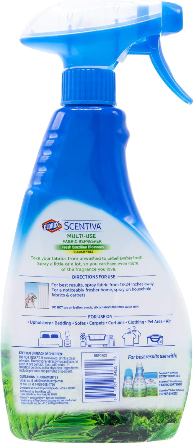 Clorox - BB0703 Scentiva Multi-Use Fabric Refresher Spray | Fabric Freshener for Closets, Upholstery, Curtains, and Carpets | Fresh Brazilian Blossoms | 16.9 Ounces: Industrial & Scientific