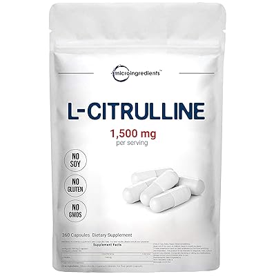 Micro Ingredients L Citrulline Capsules, 1500mg Per Serving, 360 Counts, Increases Levels of L-Arginine and Nitric Oxid, Muscle Recovery Supplement , Non-GMO