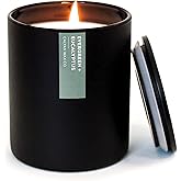 Calyan Wax Co. Evergreen & Eucalyptus Scented Candle - 75 Hour Burn - Luxury Non Toxic Soy Wax Candles - Long Lasting Black Tumbler Jar Candle for Home - 10.2oz