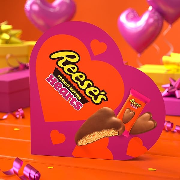REESE’S MILK CHOCOLATE PEANUT BUTTER SNACK SIZE HEARTS, VALENTINE’S DAY CANDY GIFT BOX, PERFECT VALENTINES DAY GIFT FOR HIM, HER, OR KIDS, FOOTBALL PARTY SNACKS, 28.8 OZ