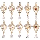 AHANDMAKER 10Pcs Teardrop Charms, 5 Colors Micro Pave Cubic Zirconia Waterdrop Pendants with Holes Golden Brass Dangle Charm for Jewelry Making DIY Necklaces Bracelets Earrings Crafts
