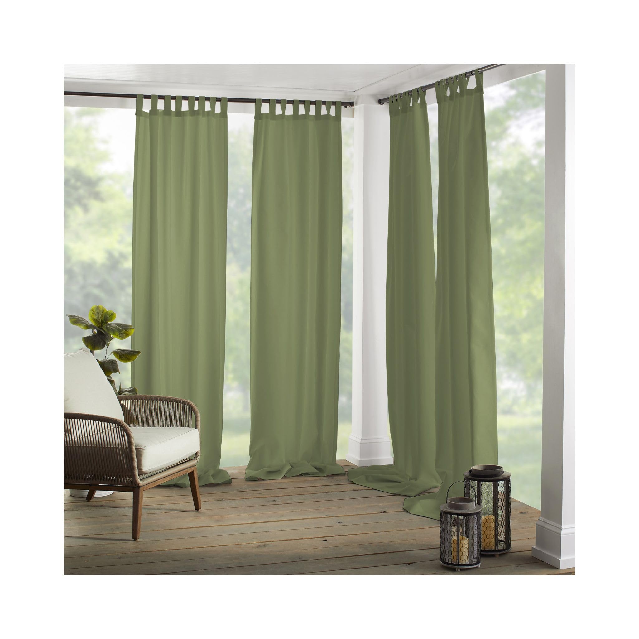 Elrene Home Fashions Matine Weatherproof Tab-Top Indoor/Outdoor Solid Color Curtain Panel for Porch, Pergola, Patio, Deck, 52”W x 108”L, Green