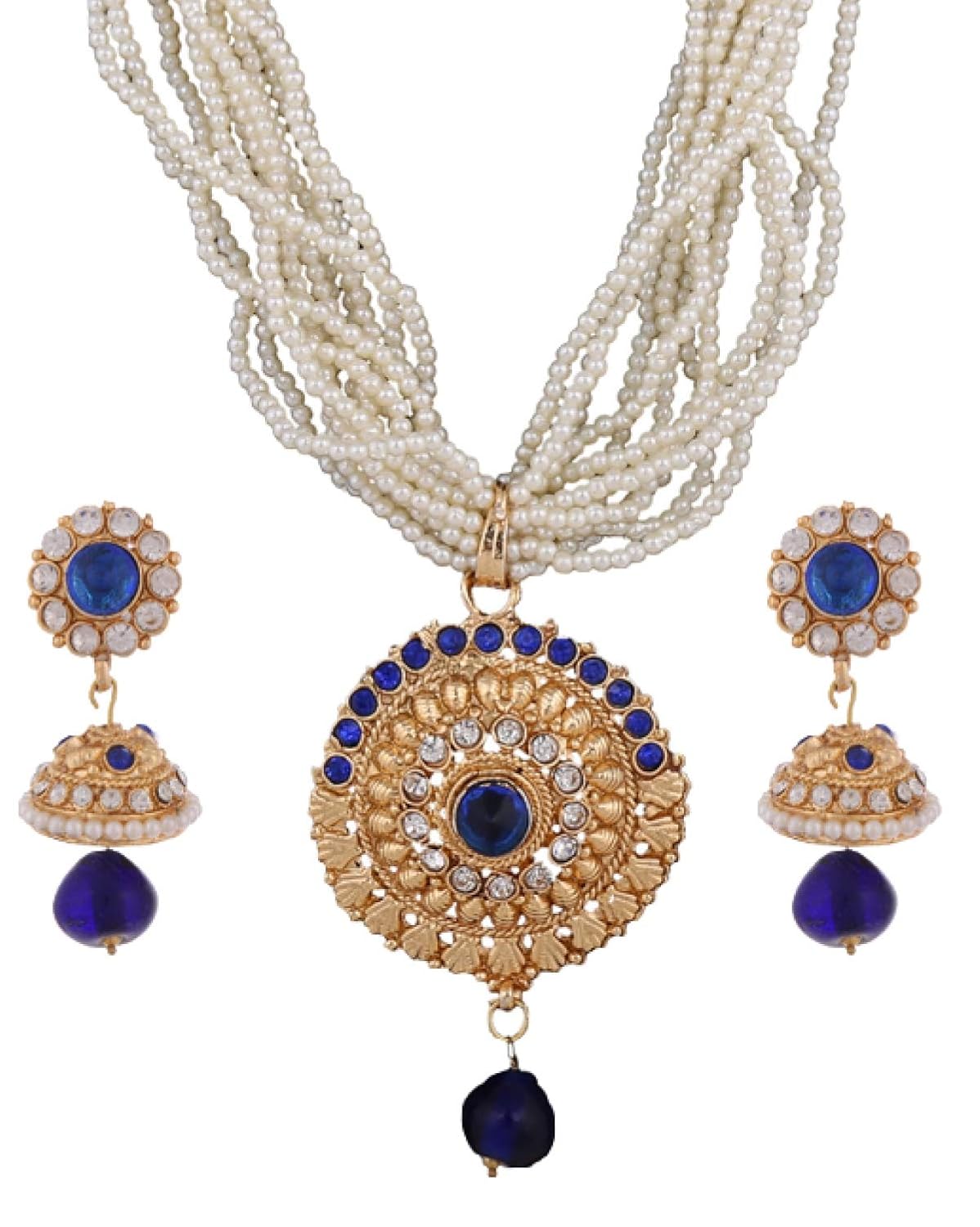 Buy Dancing Girl Blue Jewellery Sets Metal Kundans Dulhan Necklace
